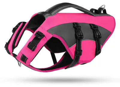 Produktbild von Schwimmweste für Hunde mit Griff – Verstellbar und reflektierend – Größe M – Rosa