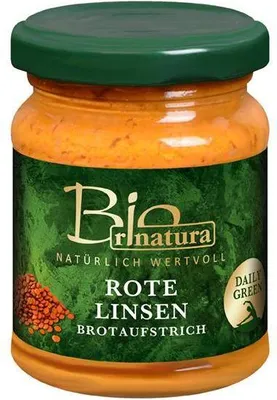 Produktbild von Rinatura Rote Linsen Brotaufstich  125 G Glas Vollmundig und leicht nussig Vegan Ohne Zuckerzusatz Glutenfrei