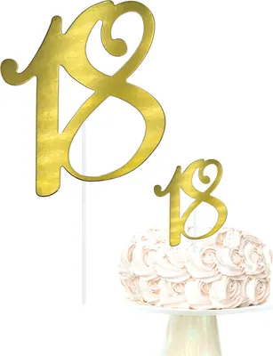 Produktbild von Oblique Unique Torten Topper Kuchen Muffin Aufsatz Zahl 18 für 18. Geburtstag Jubliäum Deko Cupcake Dekoration - gold