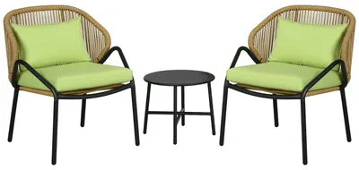 Image de Ensemble de table et chaises en rotin synthétique, composé de 3 pièces. Idéal pour balcon, terrasse ou comme mobilier de jardin. Résistant aux intempéries