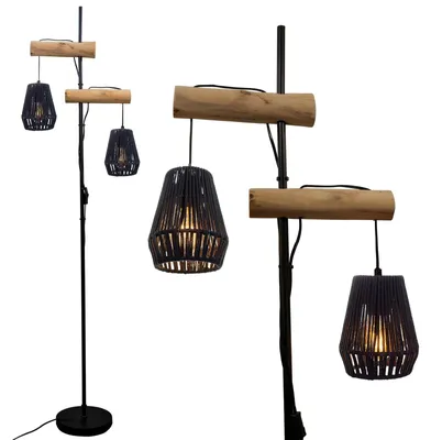 Image de Lampe sur pied Boho - Lampe vintage à 2 abat-jours pour salon