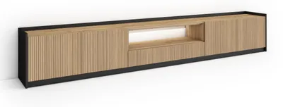 Produktbild von TV-Schrank, Lowboard, 310x37x50cm, Für TV-Geräte bis zu 80", Led, Eiche Schwarz