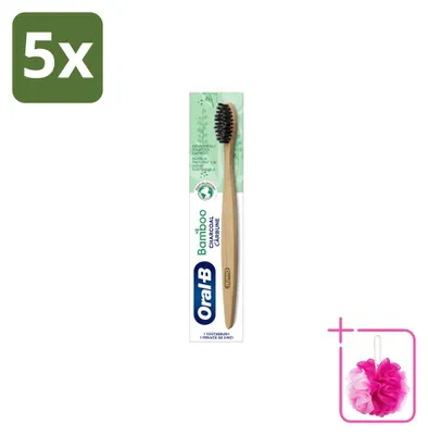 Productafbeelding van 5 x Oral-B Bamboe-tandenborstel met houtskool - Voordeelverpakking - 5 stuks