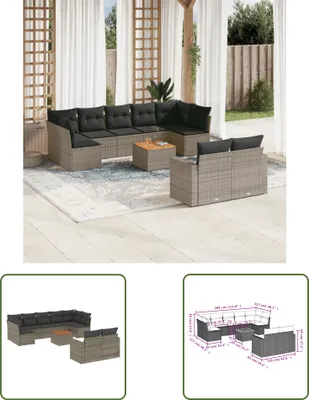 Produktbild von The Living Store 10-tlg. Garten-Sofagarnitur mit Kissen Grau Poly Rattan