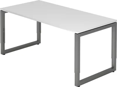 Produktbild von bümö Schreibtisch Serie-R - Nachbildung: Weiß, Größe:  160 x 80 cm, Gestell: Graphit
