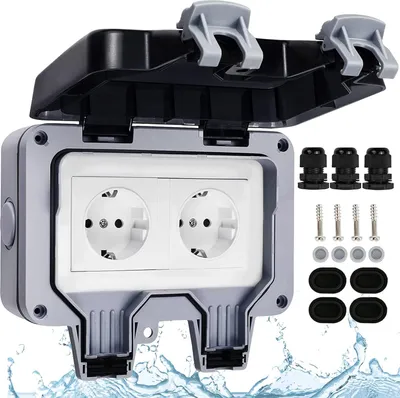 Produktbild von Ip66 Wasserdichte Steckdose, Wetterfeste Außensteckdosen, Außenwandsteckdose, Wasserdichte Anschlussdose, Wasserdichte Doppelsteckdose, Für Küche, Bad, G