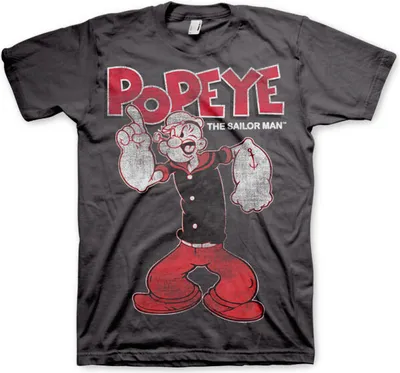 Produktbild von Popeye Distressed Sailor Man T-Shirt - Small - Dark-Grey
