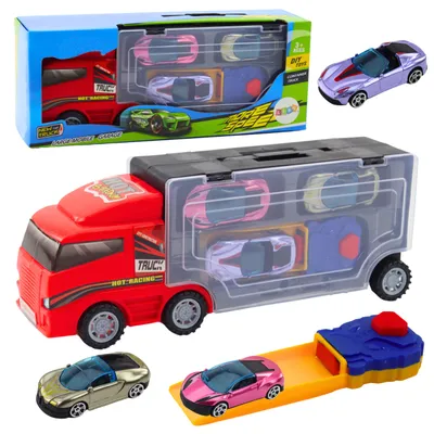 Productafbeelding van Vrachtwagen met garage met autowerper 3 stuks rood