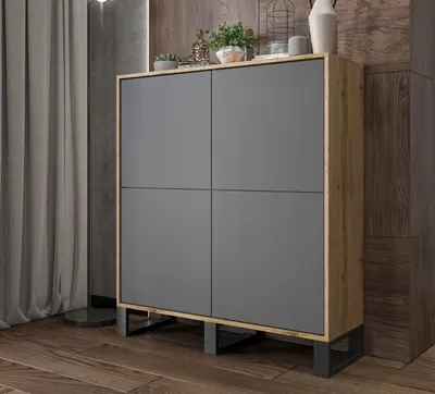 Produktbild von Loft Kommode TV Apollo 4D TV-Sideboard Modern Lindner Möbel Drei Metallfüße 113 cm x 35 cm x 127 cm Farbe: Wotan Eiche matt - Graphit matt