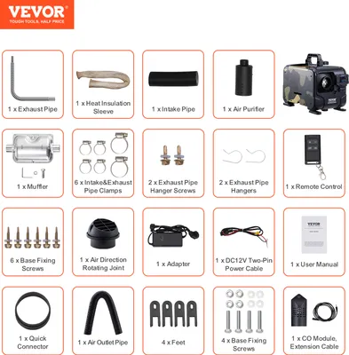 Produktbild von VEVOR 8 kW Diesel-Heizung, 12 V/24 V, All-in-One-Diesel-Lufterhitzer mit Bluetooth-App, Fernbedienung, Display und CO-Alarm, schnelles Aufheizen, horizontal, tragbar