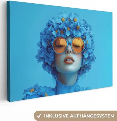 Produktbild von Leinwand Bilder 90x60 cm - Frauen, Abstrakt - Blau, Wandbilder, Wanddeko Wohnzimmer, Bild