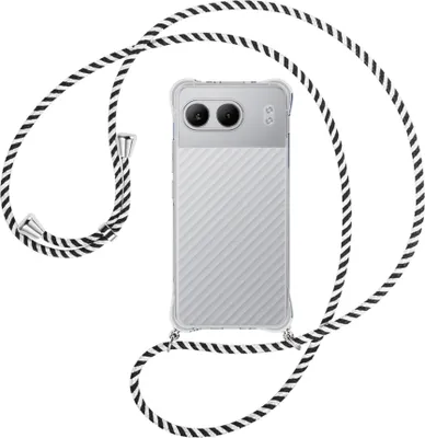 Produktbild von Handykette Backcover-Schutzhülle mit Band (Metall silberfarben) für OnePlus Nord 4 5G - schwarz/weiß gestreift