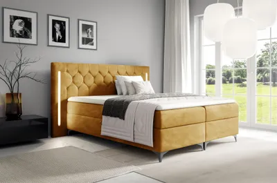 Produktbild von Boxspringbett Schlafzimmerbett ELODIE 140x220cm Goldgelb inkl. Ambiente-LED
