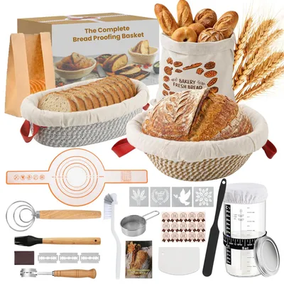 Sauerteig-Set mit 2 Gärkörben, rund & oval, 17-teilig, 650 ml Glas