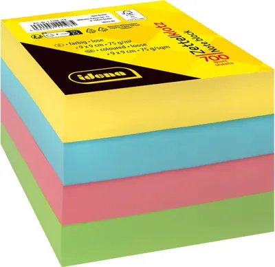 Produktbild von Idena Zettelklotz 9 x 9 cm, 700 Stück, 75 g/m²Mix Papier, 4 Farben