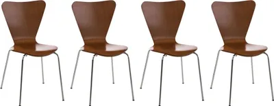 Produktbild von TPFLiving 4er Set Seminarstuhl Calisso Besucherstuhl Warteraumstuhl mit Holzsitz und Metallgestell Farbe: Braun