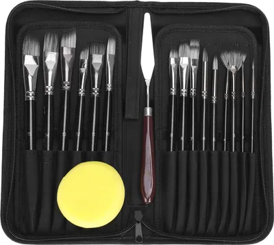 Produktbild von Pinsel-Set, Nylon, Gouache, Acryl, Ölgemälde, Schwamm, Aufbewahrungstasche, Künstlerbedarf, Schwarz