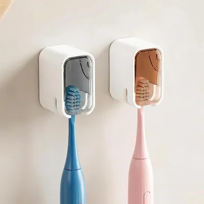 Immagine prodotto di 2 portaspazzolini adesivi con coperchio, adatti per il bagno, per bambini e adulti