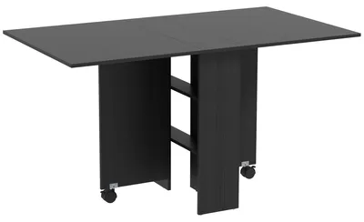 Produktbild von Platzsparender Klapptisch mit 2 ausklappbaren Tischplatten fš¹r 6 Personen, mit Ablagen und Rollen, Schwarz