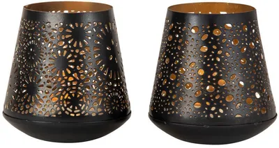 Produktbild von 2er Set Kerzenhalter schwarz gold 12,5cm hoch Dekoration Teelichthalter modern