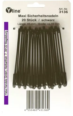 20 Sicherheitsnadeln, groß, schwarz lackiert, 85 mm