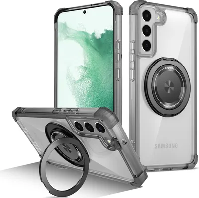 Obrázek produktu pro Pouzdro pro Samsung Galaxy S22+ 5G magnetický držák prstenu, stojánek, kompatibilní s MagSafe, vojenská ochrana, průhledné pouzdro černé