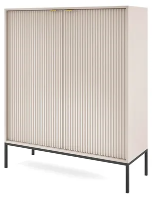 Zdjęcie produktu dla Wysoka komoda NOVUM Kaszmir z czarną metalową konstrukcją, wymiary: 104 × 125 × 39 cm – Nowoczesna komoda z żłobionymi frontami