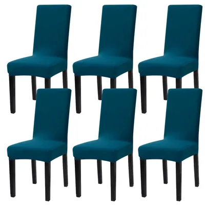 Immagine prodotto di Copri sedie, set da 6, elasticizzati, lavabili, blu, in poliestere