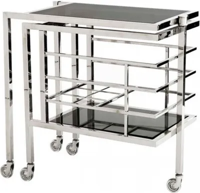 Produktbild von Casa Padrino Luxus Bar Trolley Servierwagen aus Edelstahl und Glas 77 x 42 x H. 77 cm - Luxus Hotel & Restaurant Einrichtung Möbel