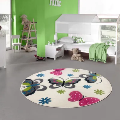 Immagine prodotto di Tappeto per cameretta con farfalle, colore rosa crema, dimensioni: 120 cm (rotondo)