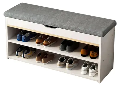 Immagine prodotto di Panca porta scarpe - Mobiletto porta scarpe e scaffale per scarpe - Panca multifunzionale - Struttura in legno - Adatta per l'ingresso - Colore: bianco