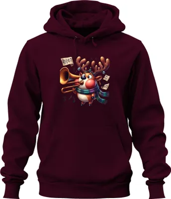 Produktbild von Weihnachtsrentier Posaune Notenblatt lustig niedlich Geschenk Uni Hoodie Kapuzenpullover, Burgundy, S