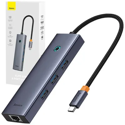 Obrázok produktu pre Baseus UltraJoy 6-Port, Kábel, USB 3.2 Gen 1 (3.1 Gen 1) Type-C, 100 W, 10,100,1000 Mbit/s, Šedá, 5 Gbit/s