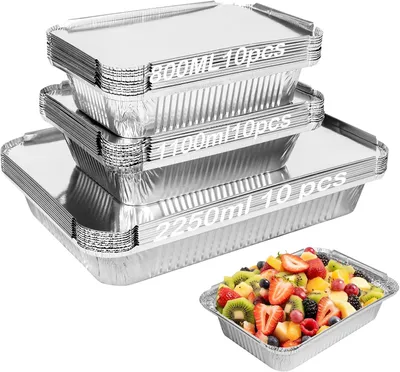 Imagen del producto de Juego de recipientes de aluminio para parrilla, 30 piezas, con capacidades de 2250 ml, 1100 ml y 800 ml, con tapa, para cocinar y hornear