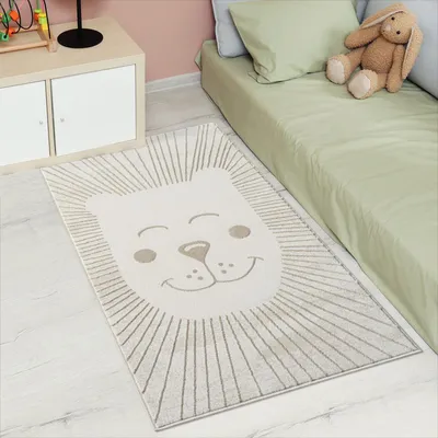 Produktbild von Kinderteppich Creme, Beige - 80x150 cm - Tier-Motiv Löwe - Kinderzimmerteppiche