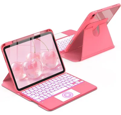 Immagine prodotto di Custodia rotante con tastiera per iPad di 11ª/10ª generazione (11/10,9 pollici), dotata di touchpad, illuminazione a 7 colori, colore rosa