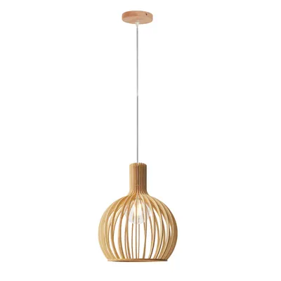 Imagen del producto de "MINKA" Lámpara colgante de madera, diámetro 28 cm - Estilo nórdico, hecha a mano, casquillo E27, con altura ajustable, ideal para cocina o salón