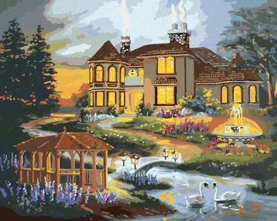 Produktbild von Zuty - Malen nach Zahlen - SCHWÄNE, PAVILLON UND BRUNNEN AM HAUS (D. RUSTY RUST), 40x50 cm, ohne Keilrahmen