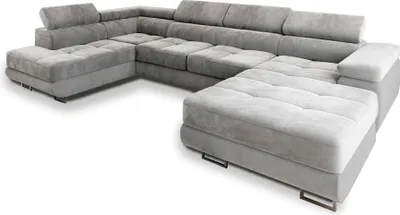 Produktbild von Masseno Ecksofa CASONE L-S mit Schlaffunktion U-Form, Sofa mit Bettkasten, Wohnzimmersofa, Couch, Soffa, Bettsofa, Couchgarnitur- Hellgrau, MONOLITH 84