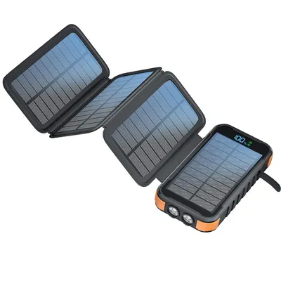 Produktbild von Solar Powerbank 20000mAh faltbar mit 8W Solarpanel 20W 18W Schnellladung LED Licht und Digitalanzeige für Camping Wandern Reisen Outdoor Notfall