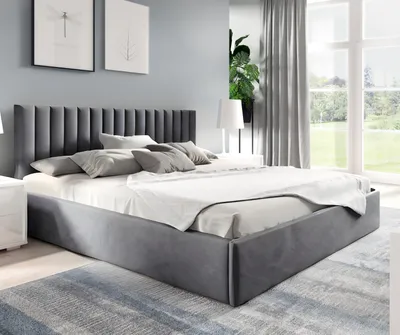 Immagine prodotto di GUTTO Letto imbottito 180x200 Griglia a doghe in metallo Velluto grigio con contenitore e contenitore