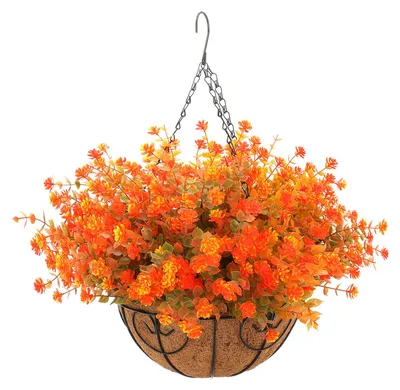 Produktbild von Hängender Kunstblumenkorb für den Herbst, UV-beständig, für Garten, Terrasse, Veranda, Balkon, Balkon, mit Kokosfasereinlage, Pflanzkorb E