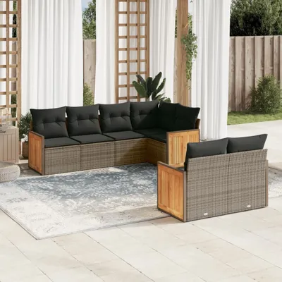 Produktbild von 7-tlg. Garten-Sofagarnitur mit Kissen Grau Poly Rattan 3260226