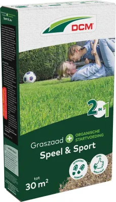 Produktbild von DCM Grassamen Spiel- und Sportrasen 2-in-1 mit organischem Startdünger für 30 m², 0,6 kg