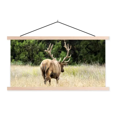 Produktbild von MuchoWow® Textilposter Hirsche - Gras - Wald 120x60 cm mit holzfarbenen Rahmen - Klemmleiste