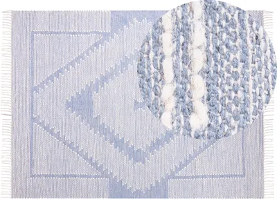 Produktbild von BELIANI Teppich Blau / Cremeweiß Baumwolle und Wolle 160 x 230 cm Rechteckig Geometrisches Muster Handgewebt Fußbodenheizung Geeignet Modern
