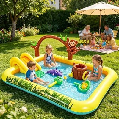 Produktbild von Aufblasbares Schwimmbad mit Rutsche für den Garten und Spielplatz