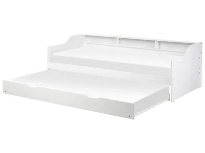 Produktbild von BELIANI Tagesbett Weiß Kiefernholz mit Lattenrost 90 x 200 cm 3 Regale Ausziehbett für 2 Personen Modern Skandi Gästezimmer Kinderzmmer Jugendzimmer