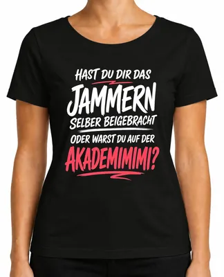Productafbeelding van Akademimimi: Grauwe humor, grappige spreuk, sarcastische uitspraak. Dames T-shirt, zwart, maat XXL