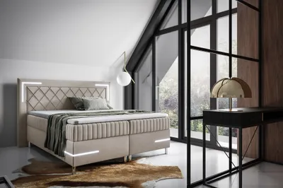 Produktbild von Boxspringbett Schlafzimmerbett 160x200cm AMORE Nr.3 Beige inkl. LED-Beleuchtung